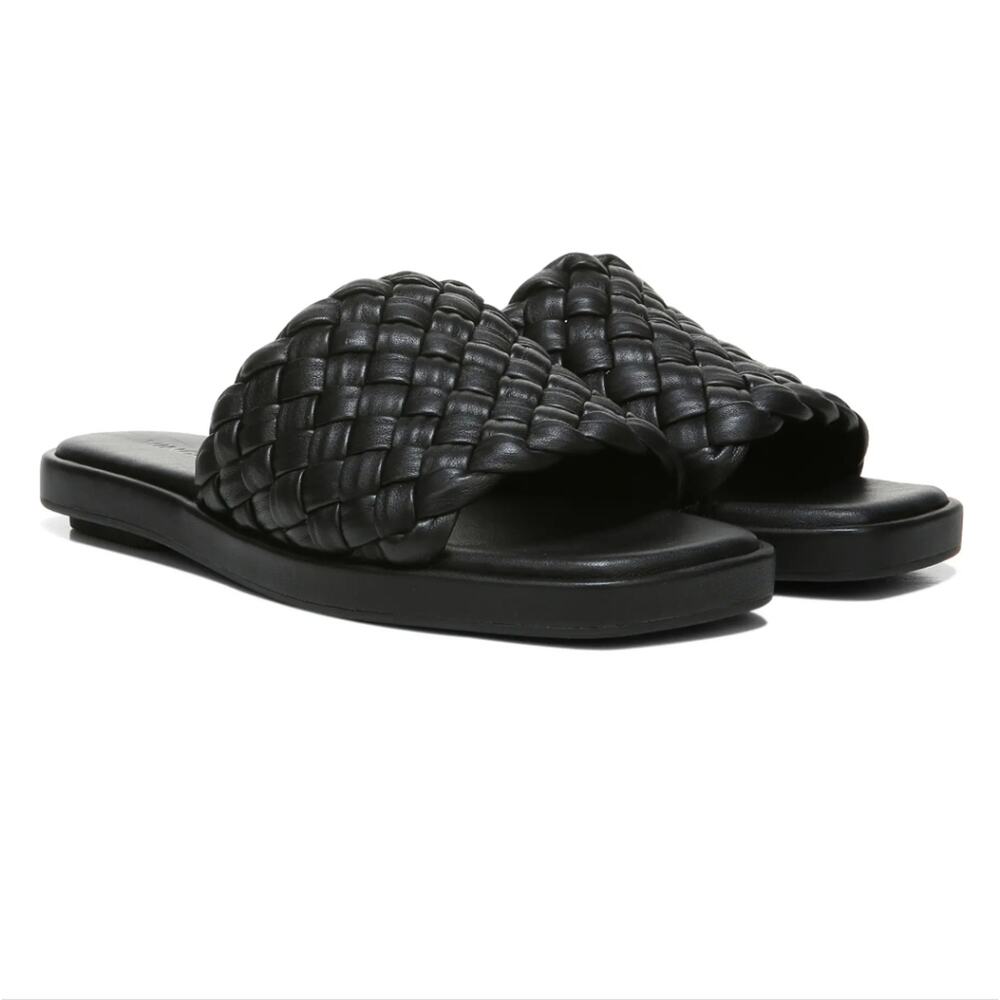 Vince Black Rumi Woven Leather Slide Sandals NWOB Size 6